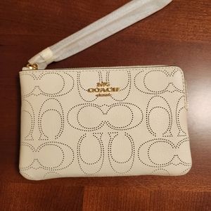 Coach Wristlet, Chalk leather w/perforated Coach C logo - NWT!